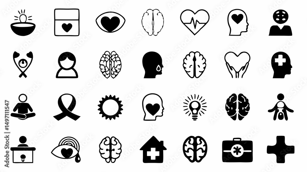 Fototapeta premium Mental health and well being support icons represent a holistic and emotional wellness journey in