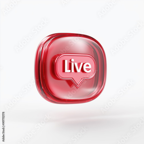 Live Stream Icon:  A vibrant red, glass-like icon with a speech bubble displaying the word 