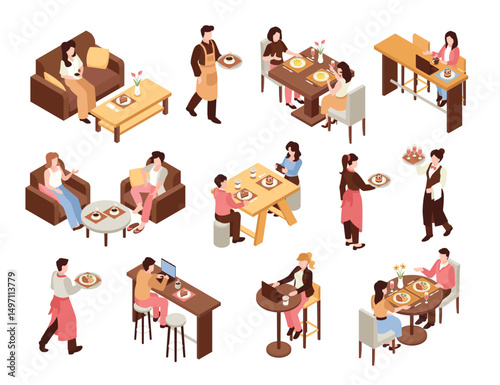 Isometric People at restaurant Collection