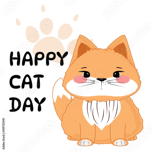 Cute kitten with big eyes, animal holiday poster, cheerful and playful, modern vector illustration.