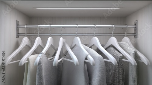 Clean closet interior with modern design and empty hangers 