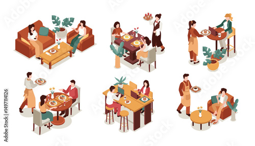 Isometric People at restaurant Mini Compositions