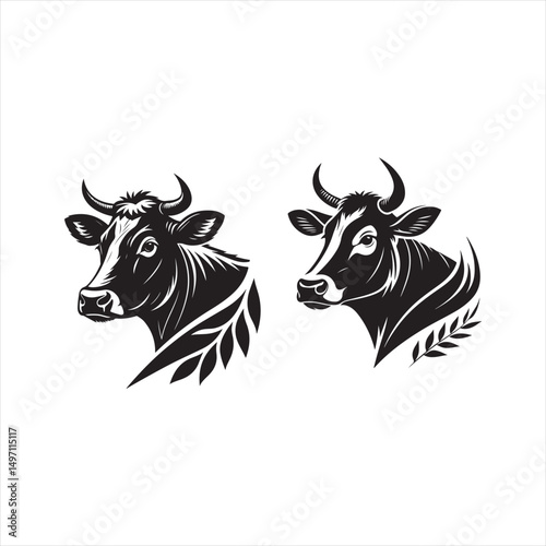cow vector silhouette clip art logo design illustration. livestock collection.