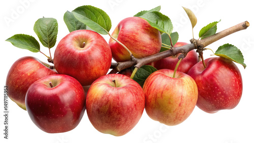 Luscious Red Apples on a Branch with Green Leaves Freshly Picked