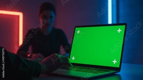 Futuristic Green Screen Laptop Video | Moody Sci-Fi Scene with Person