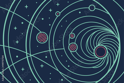 fantasy space spiral, swirling planets, celestial bodies, starry night sky, glowing lights, dreamlike atmosphere, mystical landscape, intricate details, digital art
