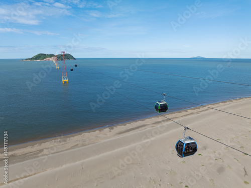 Cua Hoi cable car transports visitors from Vinh city to Hon Ngu island in Nghe An on a clear day