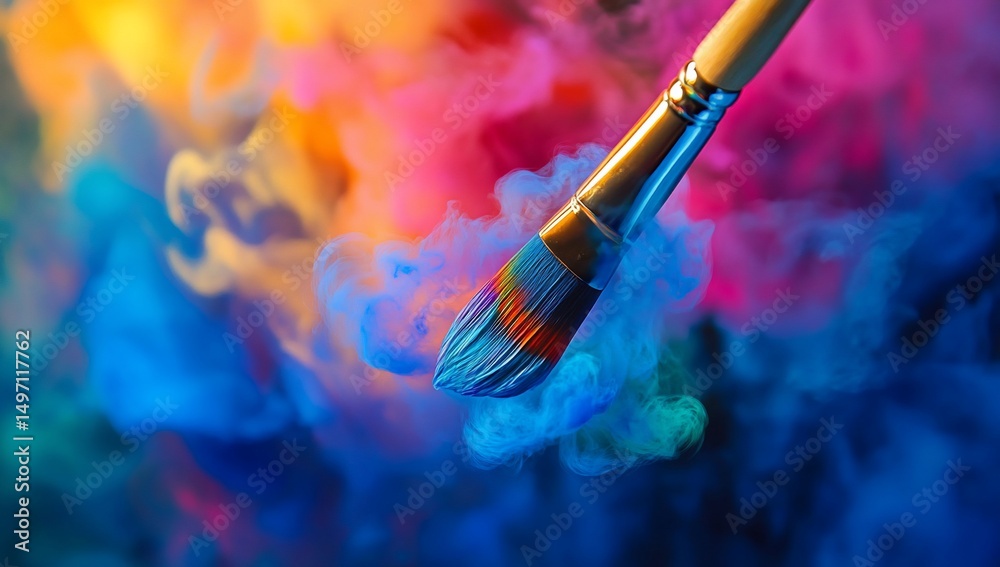 Fototapeta premium Paintbrush in colorful smoke.
