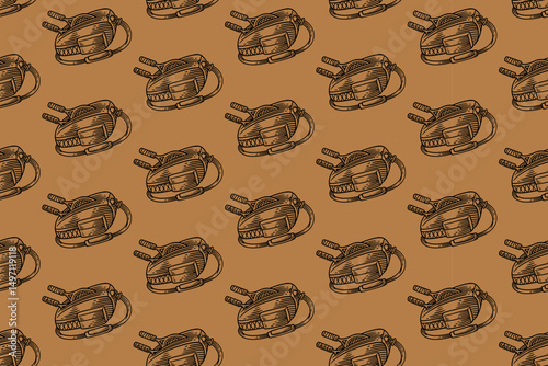 tennis bag with racket line art seamless pattern on tan background. retro sling bag with racquet bats tennis engraving hatching pattern wallpaper background for tennis sport merchandise