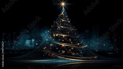Dark Gold Christmas Tree with Festive Night Design.