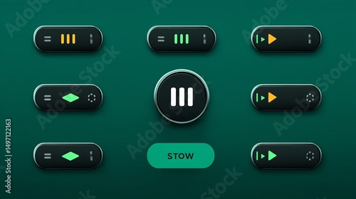 Dark Green Media Player UI Buttons.