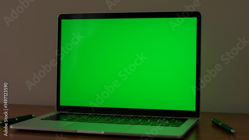 laptop on green screen Sleek Modern Laptop Green Screen Video | Photorealistic 3D Business Office Render
