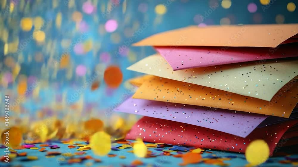 Colorful glitter paper stack festive design