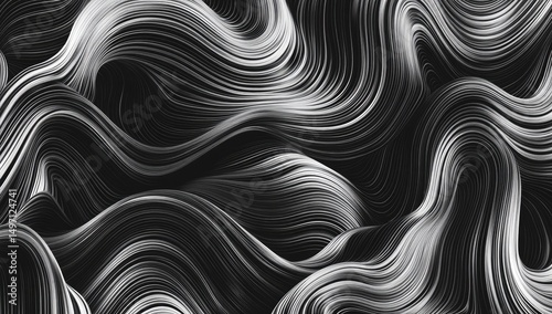 Abstract black and white flowing lines