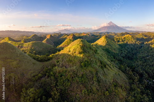 Rolling hills and mount Mayon volcano, Albay, Philippines photo