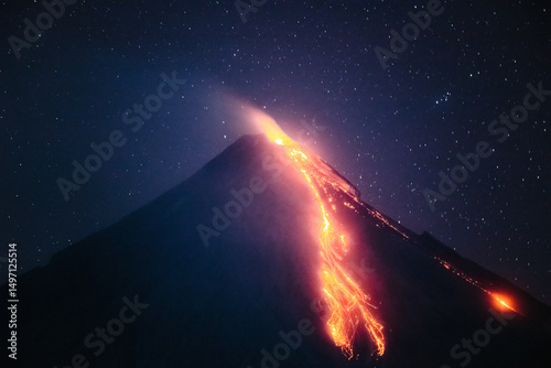 Mayon volcano eruption at night, Philippines photo