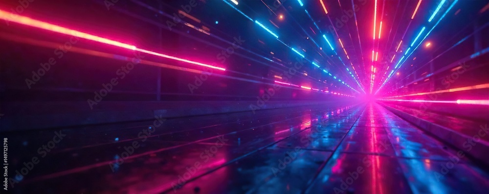 Fototapeta premium Vibrant pop lights illuminating a dark studio space, creating dynamic colorful streaks and patterns Ideal for backgrounds, overlays, and design elements , light painting, pop lights