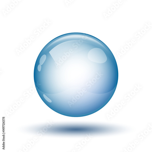 glass glossy ball vector 3D object without background with dark blue shadow