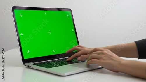woman working on laptop laptop,computer,green screen,hand,typing,technology