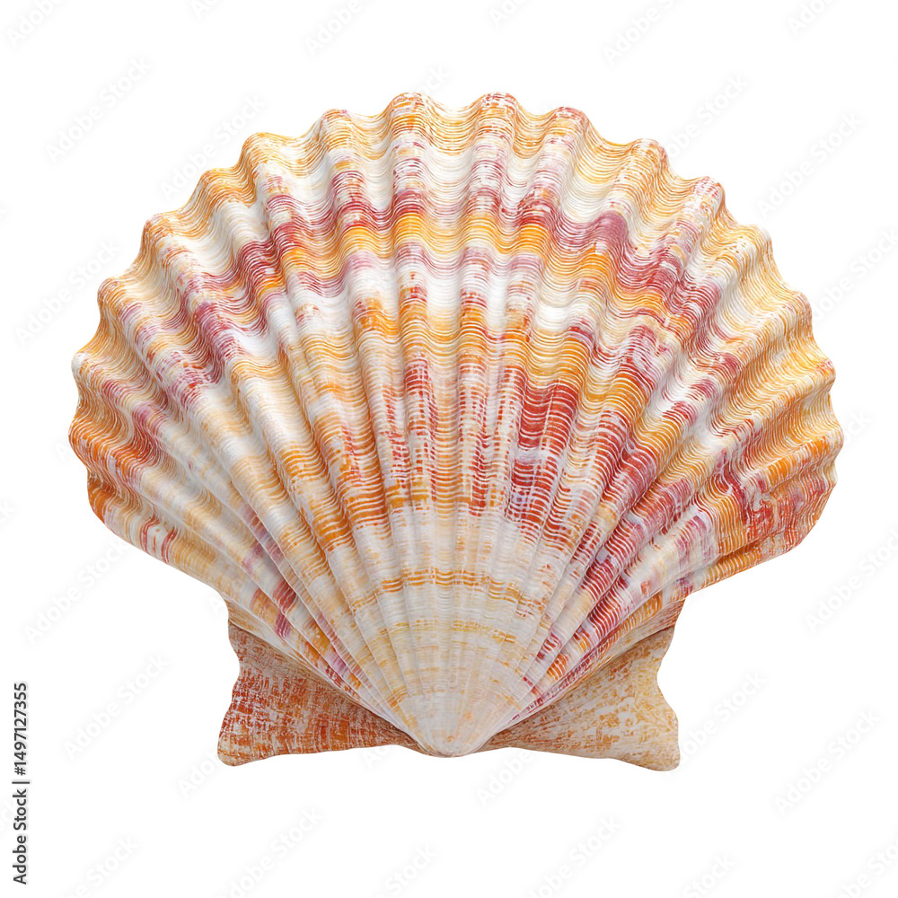Obraz premium Scallop Shell Orange Red White Hues Ocean Treasure Beach Find Nature Beauty