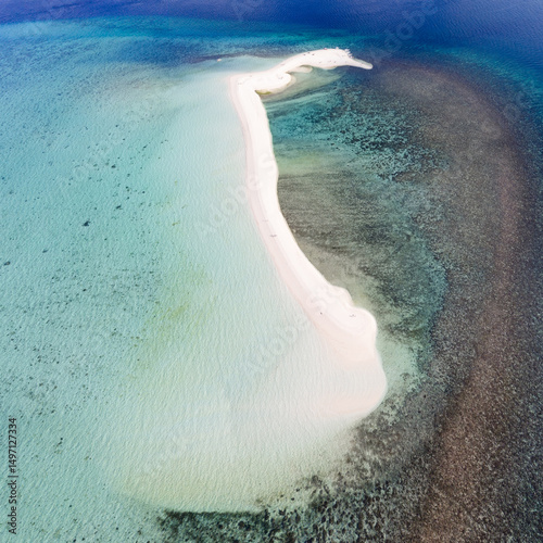 Top down aerial view of white island sandbar, Camiguin, Philippines
