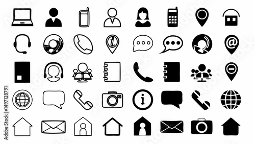 Essential Communication Icons A Comprehensive Collection for Modern Digital Physical Contact in B W