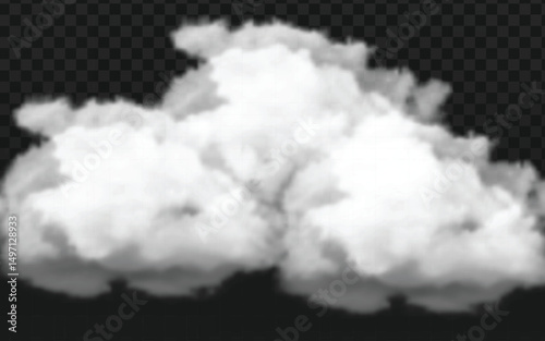 Fluffy white clouds against a transparent background, offering a realistic, ethereal element for weather graphics, sky scenes, or dreamlike designs.