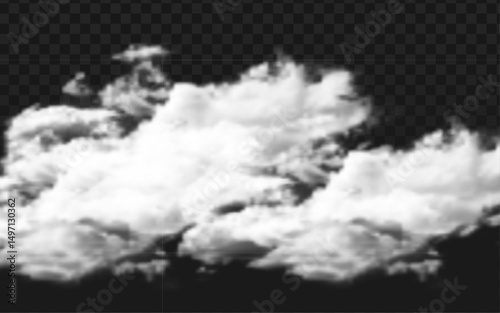 Fluffy white clouds against a transparent background, offering a realistic, ethereal element for weather graphics, sky scenes, or dreamlike designs.