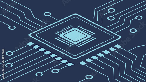 Printed circuit board with microchips, a digital electronic motherboard in computer technology