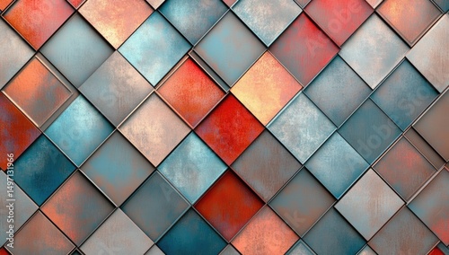 Abstract geometric pattern of textured squares in various muted colors