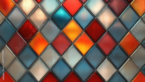 Geometric pattern of vibrant, metallic squares