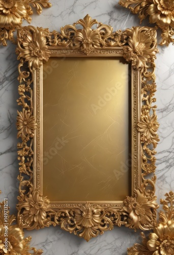 Intricate gold floral frame on luxurious marble  ,  floral,  backdrop