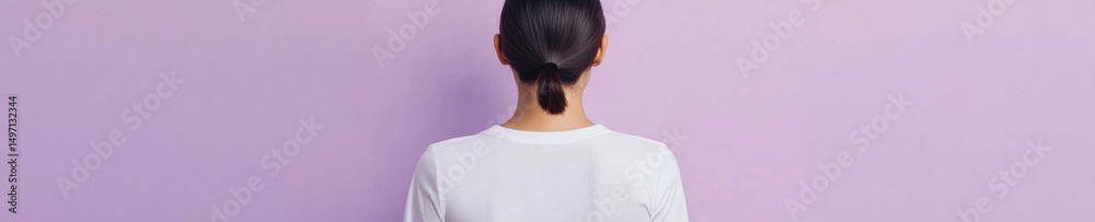 Contemplative woman in white shirt against pastel background Contemplative woman in white shirt against pastel background