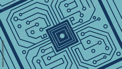 circuit board, electronics, technology, abstract patterns, lines, grid, repetitive shapes, computer hardware, industrial, cold colors, blue, gray
