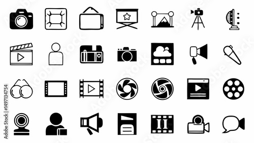 Media toolkit icons celebrating visual storytelling and creative expressions for filmmakers design