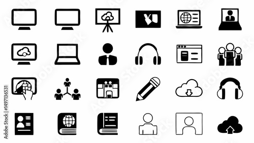 A versatile set of communication and technology icons for digital projects black and white simple