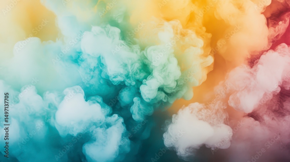 Naklejka premium Abstract rainbow smoke clouds, vibrant colors, artistic, background image