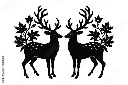 A vector illustration of a majestic deer silhouette, perfect for depicting wild animals or a festive Christmas reindeer with impressive antlers