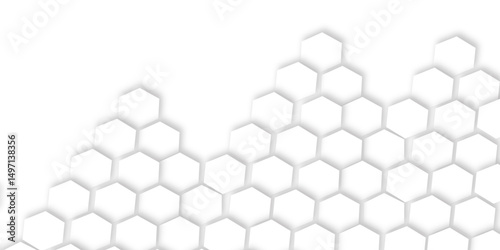 Abstract geometric technology 3d  hexagonal pattern with subtle gray shadows creating a dimensional honeycomb effect clean and modern white background