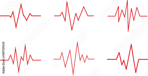 Heartbeat Wave set Vector illustrator. pulse. Cardio graph symbol. Medical sign, healthcare symbol, vital signs symbol, heartbeat line, cardiograph sign, heart rhythm symbol, Logo type
