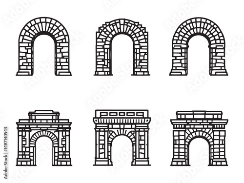 Ancient Roman Stone Arch Line Art Illustration