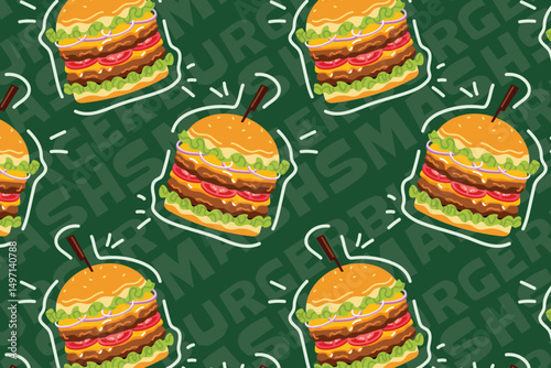 Hand Drawn Flat Smash burger Seamless pattern
