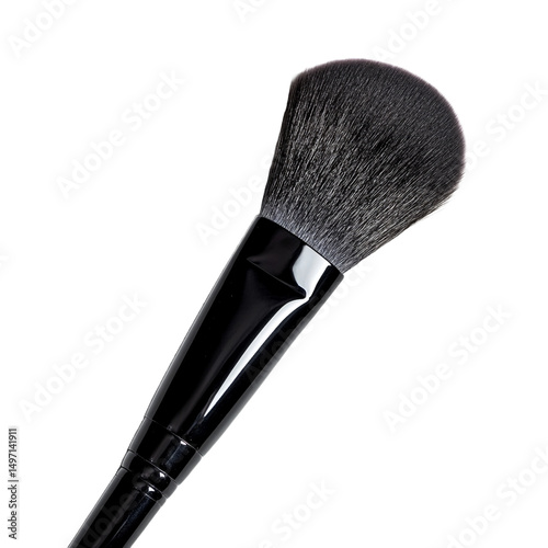 A black makeup brush for applying face powder on a white background. PNG photo