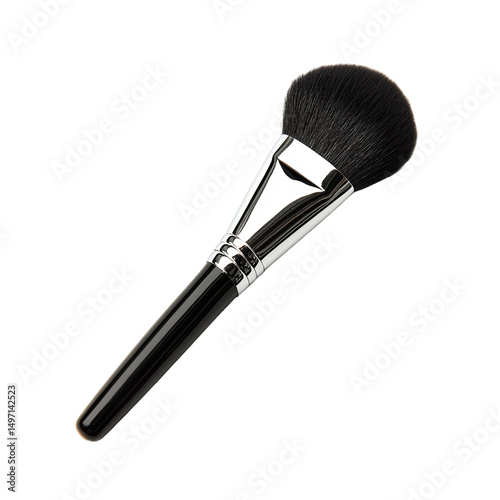 A black makeup brush for applying face powder on a white background. PNG photo