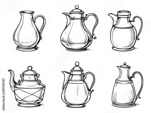 Antique Brass Lantern Jug Line Art Drawing