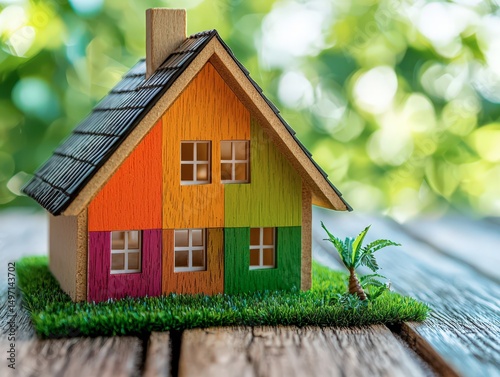 Closed up home model on green grass Symbolizing Sustainable Living Green Building
