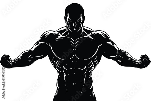 A strong, muscular male athlete's 3D silhouette illustration