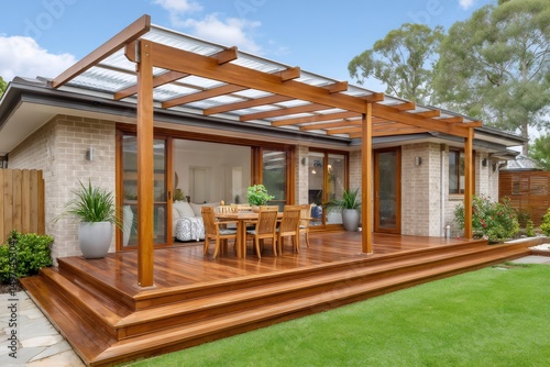 Wallpaper Mural Wooden deck with pergola creating a relaxing outdoor living space Torontodigital.ca