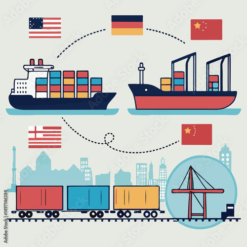 Global Trade and Shipping Logistics Concept with Cargo Ships and Containers