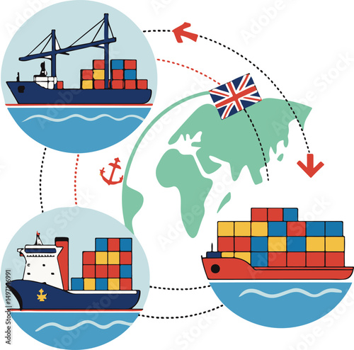 Global Container Shipping and International Trade Logistics Illustration